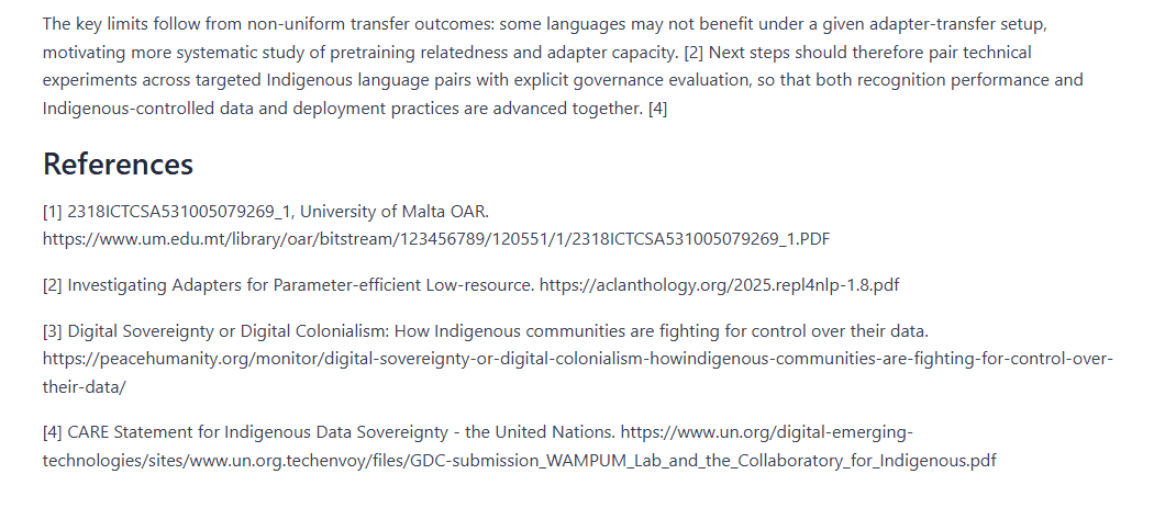 Citation formatting interface showing style controls and formatted references